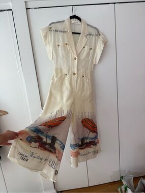Zimmermann Cream Beach-Print Jumpsuit